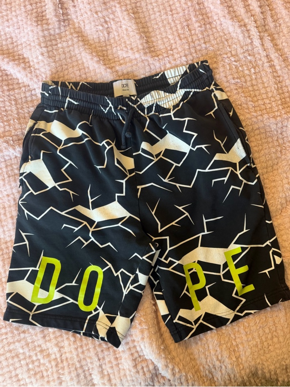 DOPE Black Graphic Quake Athletic Shorts with Neon Yellow Accent